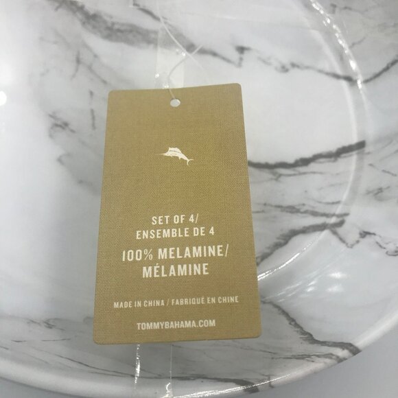 Tommy Bahama Melamine Bowls Plates Set 4 Salad Pasta Faux Marble Look - Picture 6 of 6